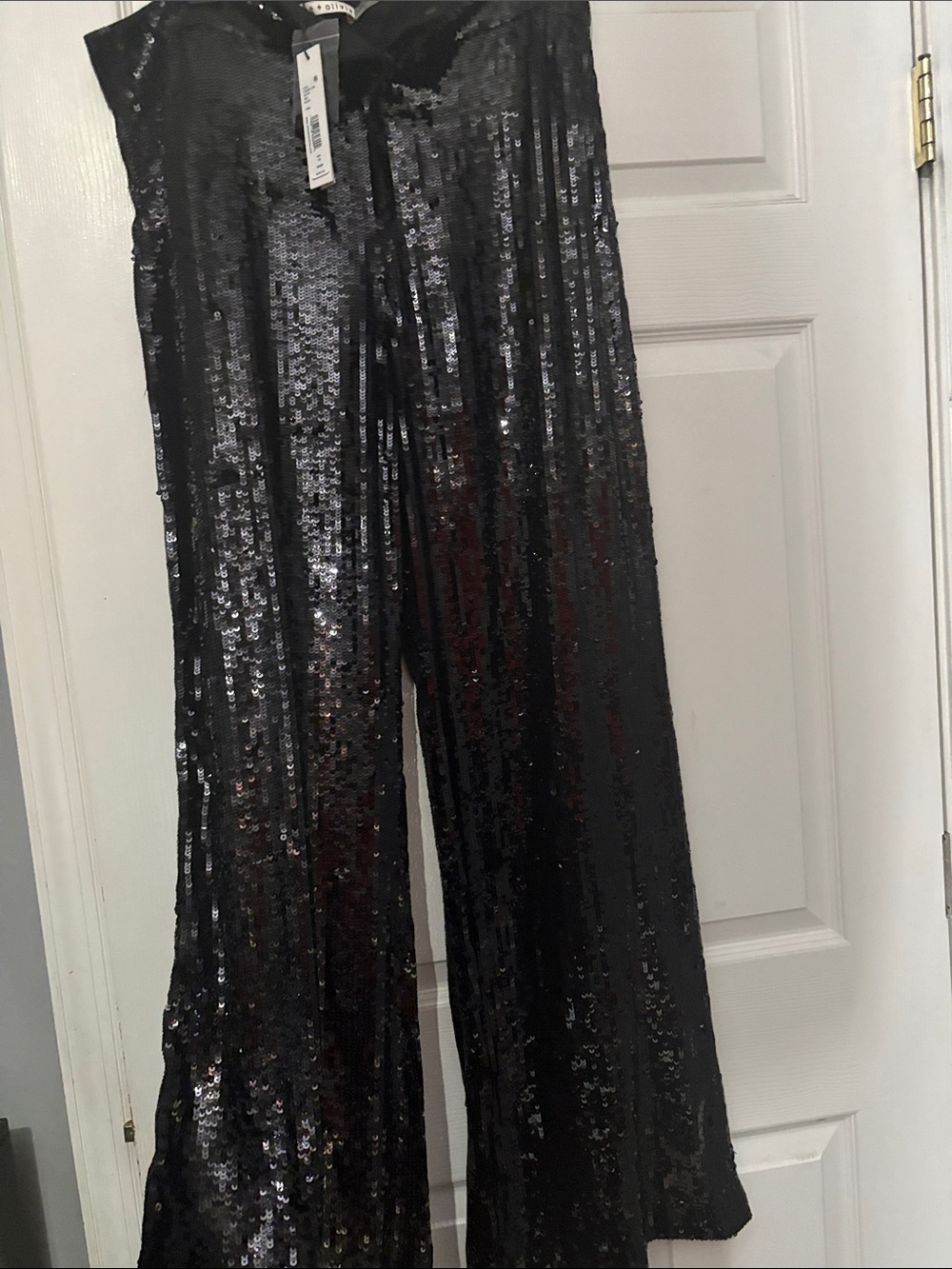 Alice + Olivia Black Sequin Wide-Leg Pants